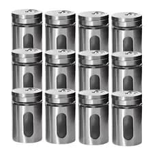 Kit Com 3, 6 e 12 Porta Condimentos Aço Inox Saleiro Pimenteiro Temperos Visor Vidro