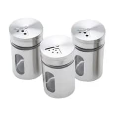 Kit Com 3 Porta Condimento Aço Inox Saleiro Pimenteiro Temperos Visor Vidro