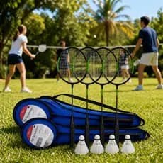 Kit Badminton 4 Raquetes + 4 Petecas Bolsas Criança Diversão Esporte Completo Ar Livre