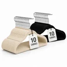 Kit 10 Cabides De Roupas Veludo Preto Bege Slim Antideslizante Adulto Ultra Fino Gancho 360°