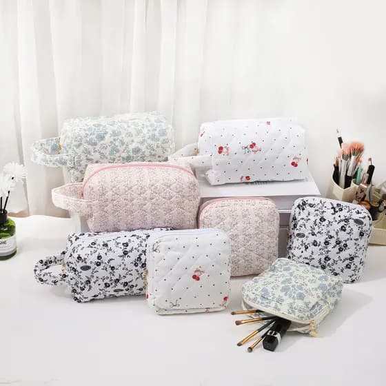 Bolsa cosmética Floral de algodão bolha transfronteiriça, portátil, portátil, bolsa de armazenamento de cosméticos, gran