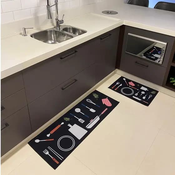 Jogo Tapete Cozinha Passadeira Estampado Gourmet 2 Peças