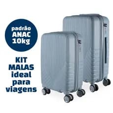 Conjunto 2 Malas Viagem P e M Polipropileno Rígida Rodas 360° Cadeado Senha Bagagem Bordo ANAC