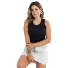 Regata Feminina Gola e Alça Rendinha Slim de Verão Ribana Canelada Casual Simples e Moderno 30624A
