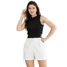 Blusa Cropped Regata Feminino ribana Canelado Sem Decote Básico Detalhe Com Botões Cós Slim Confortável 36624A