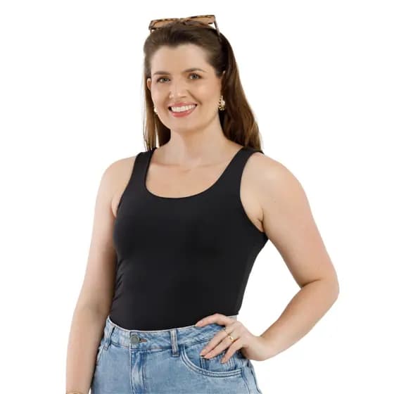 Regata Feminina Decotada Alça Larga Suplex Ultra Leve Frente Dupla S/Bojo Moda Simples Básica 3067A