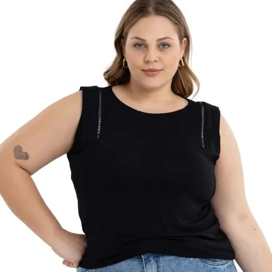 Regata Feminina Casual ViscoLycra C/Detalhes Moderno Moda Plus Size Verão 40824A