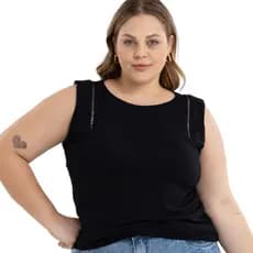 Regata Feminina Casual ViscoLycra C/Detalhes Moderno Moda Plus Size Verão 40824A