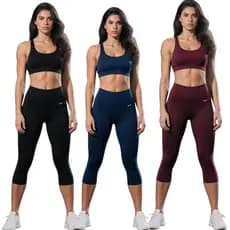 kit 3 Capri cós alto duplo legging corsário feminina
