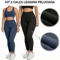 kit 2 calça legging flanelada pelúciada feminina costura reforçada suplex cintura alta