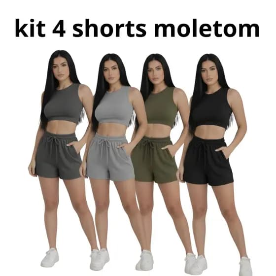 Kit 4 Shorts Moletom Feminino Cintura Alta P ao GG Casual bermuda  Academia Confortável Bolso Cordão