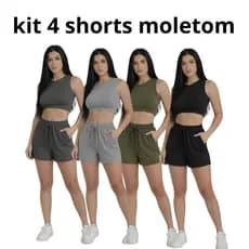 Kit 4 Shorts Moletom Feminino Cintura Alta P ao GG Casual bermuda  Academia Confortável Bolso Cordão