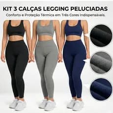 kit 3 calça legging flanelada peluciada feminina costura reforçada suplex