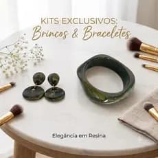 Conjunto Bracelete/Pulseira e Brincos Resina Marmorizados Luxo Feminino Moda 2026