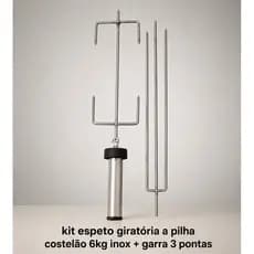 Kit Espeto Giratório a Pilha Inox para Costelão 6kg + Haste de 3 Pontas