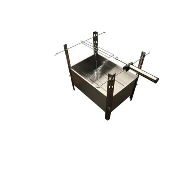 Churrasqueira Churrasco Móvel Desmontável Aço Inox 45cm X 60cm acompanhada espeto rotativo elétrico e 4 espetos simples