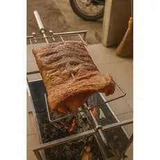 Espeto giratório  a pilha Costelão assa até 10kg 75cm Inox Churrasc