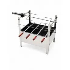 Churrasqueira Portátil 60x45cm em Inox com Espeto Giratório a Pilha para Costelão de até 6 kg