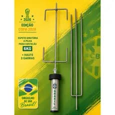 kit espeto giratório a pilha costela inox 6kg brasil  + haste 3 garras copa 2026