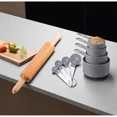 Kit Rolo de Massa e Colher Medidora Confeitaria Piza Pão Bolo Cozinha Medidor Alimentos