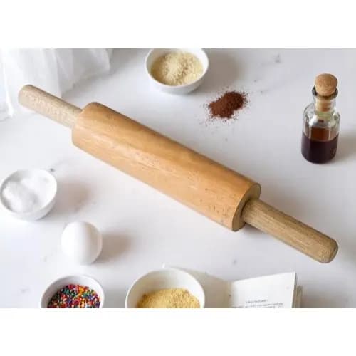 Rolo Giratório de Madeira – Abridor de Massa para Pizza, Pão, Bolo e Confeitaria 43cm