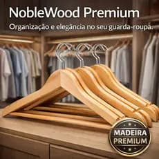 Cabide de Madeira Premium Kit 3 Peças Resistente para Closet e Guarda-Roupa