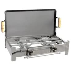 Fogão Inox Fogareiro A Gás Duas Bocas + Chapa Bife E Kit Gás