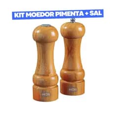 Kit Moedor de Sal  e Pimenta Pimenteiro Saleiro  Bambu Mor