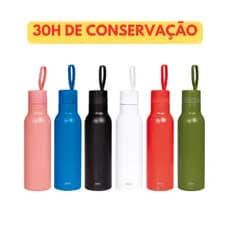 GARRAFA TÉRMICA COM ALÇA 500 ML ÁGUA QUENTE/FRIA INOX VERMELHO/ROSA/VERDE/AZUL/PRETO/BRANCO  - MOR