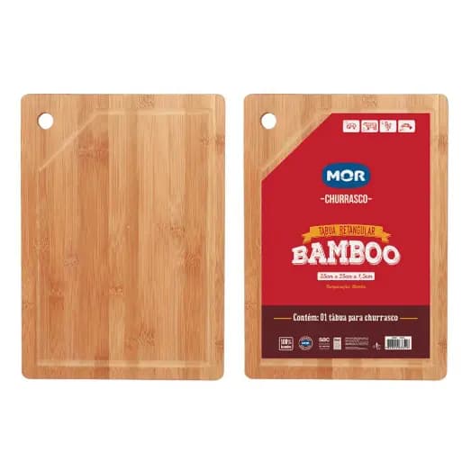 Tábua de carne churrasco retangular de bambu 35x25 - Mor