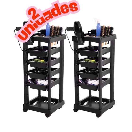 KIT 2 CARRINHOS AUXILIAR ORGANIZADOR MULTIUSO COM 4 GAVETAS PROFISSIONAL SALÃO CABELEIREIRO