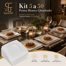 Kit 5 a 50 Pratos Branco Quadrados Plástico Reutilizável  Para Refeições Festas Churrasco