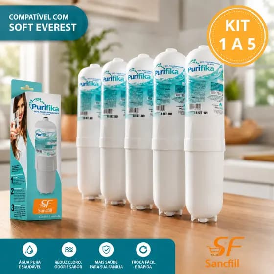 Refil Filtro Purifika Compatível Soft Everest Vela Purificador de Água 4000 Litros Kit 1 a 5