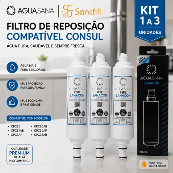 Refil Filtro Compatível Consul CPC31 CPC31AB CPC30AB CPC30AF CPC35AB Purificador Kit 1 a 3