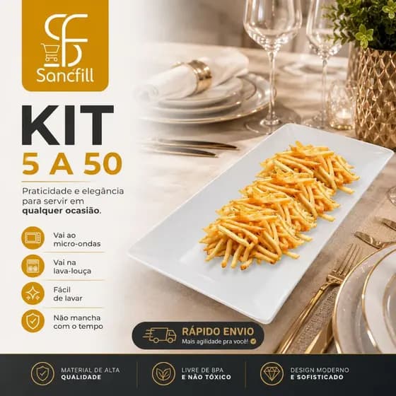 Kit 5 a 50 Bandeja Petisqueira Plástica Branca Para Lanches Porções Festas e Eventos