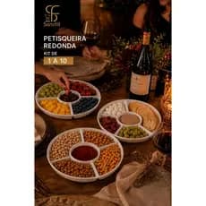 Petisqueira Redonda 25cm 5 Divisórias Para Petiscos Queijos Frutas Amendoim Kit 1 a 10