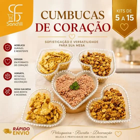 Kit 5 a 15 Bowl Acrílico Coração 300ml Petisqueira Sobremesa Café da Manhã Festa