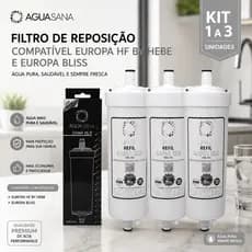 Refil Filtro Compatível Europa HF By Hebe Bliss Purificador de Água 4000 Litros Kit 1 a 3