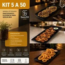 Kit 5 a 50 Bandeja Petisqueira Plástica Preta Para Lanches Porções Festas Churrasco