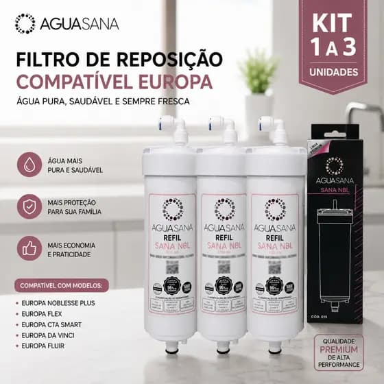 Refil Filtro Compatível Europa Noblesse Plus Flex Da Vinci CTA Smart Fluir HF Kit 1 a 3