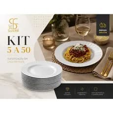 Kit 5 a 50 Pratos Fundo Elegance Branco 26cm Plástico Reutilizável Festas Churrasco Eventos