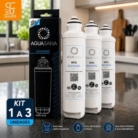 Filtro Refil Compatível Purificador Midea Sensia Liva KFPNA Água Mídia 1107A Kit 1 a 3