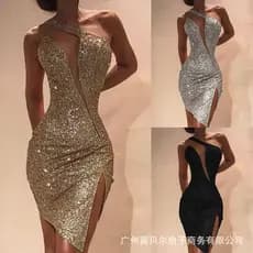 Vestido feminino novo estilo com fenda de um ombro vestido sem mangas
