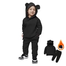 Conjunto De Calças Jogger Com Capuz De Lã De Inverno Para Meninas , Agasalho Quente Crianças Pequenas