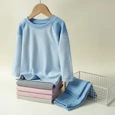 Conjunto De Pijama Térmico Forrado De Lã Para Meninas Listrado Cor Doce Roupa De Casa De Inverno