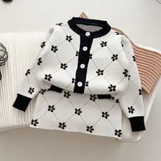 Meninas Camisola De Malha Cardigan Jaqueta Saia Conjunto Inverno Estilo Coreano