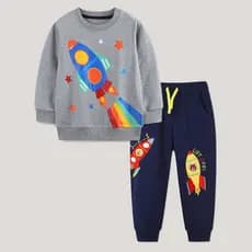 Conjunto De Calças Estampadas Com Gola Redonda Para Meninas Inverno Manga Comprida Casual