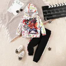 Conjunto De Moletom Com Capuz Para Meninas Estampa De Desenho Animado Pulôver Calças Inverno Casual