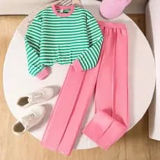 Conjunto De Corrida Com Capuz De Manga Comprida Para Meninas Agasalho Listrado Inverno Casual