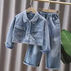 Conjunto Jeans De Inverno Para Meninas , Manga Comprida , Calça , Roupa Aconchegante De 3 A 13 Anos
